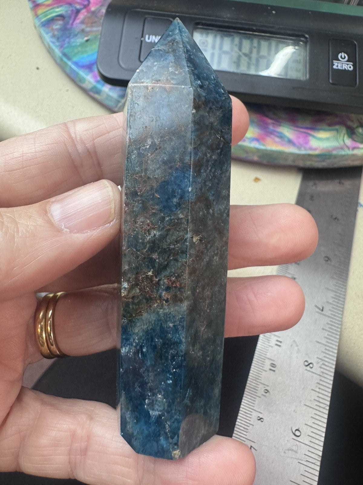 Blue Apatite Crystal Tower – 129g Polished Stone reiki meditation