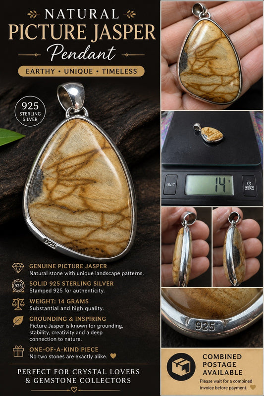 925 solid Beautiful Picture Jasper Sterling Silver Pendant