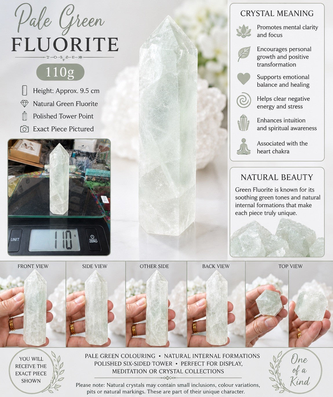 Green Fluorite Crystal Tower – 110g Natural Polished Stone reiki meditation
