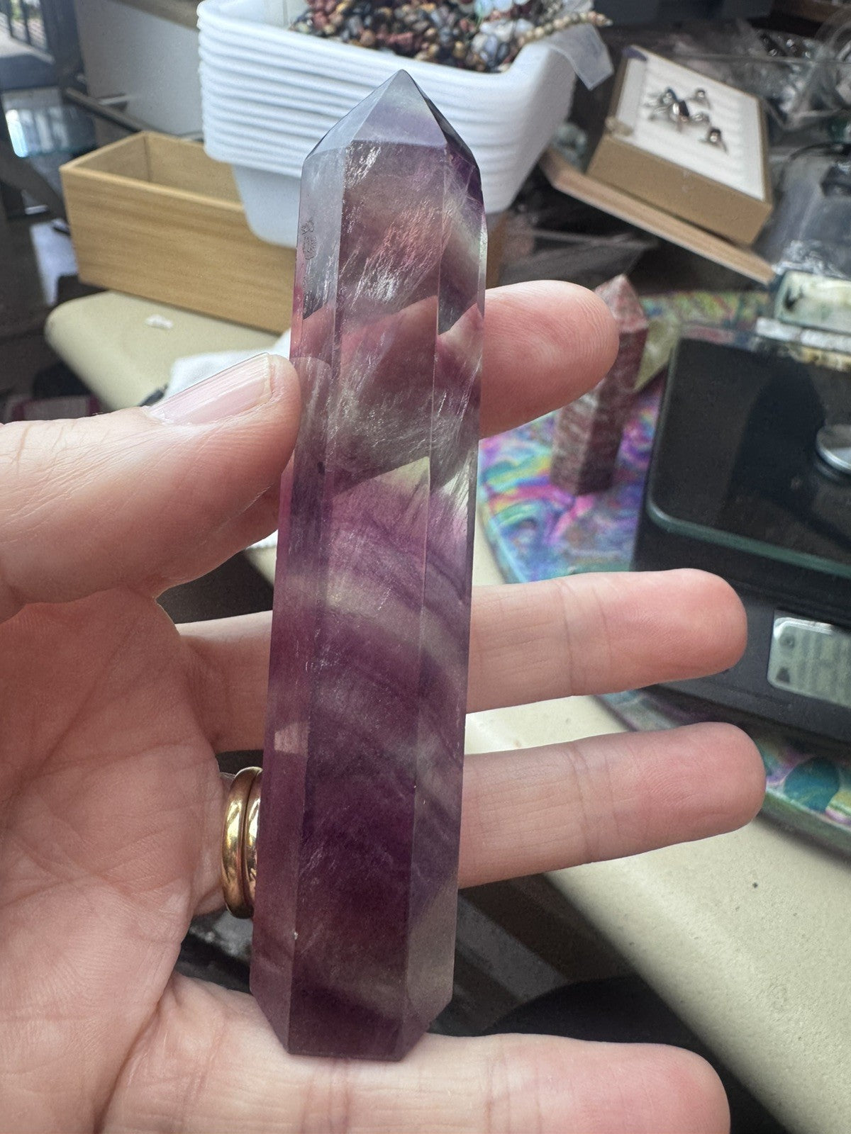Natural Purple Fluorite Tower – 100g  Polished Stone reiki meditation