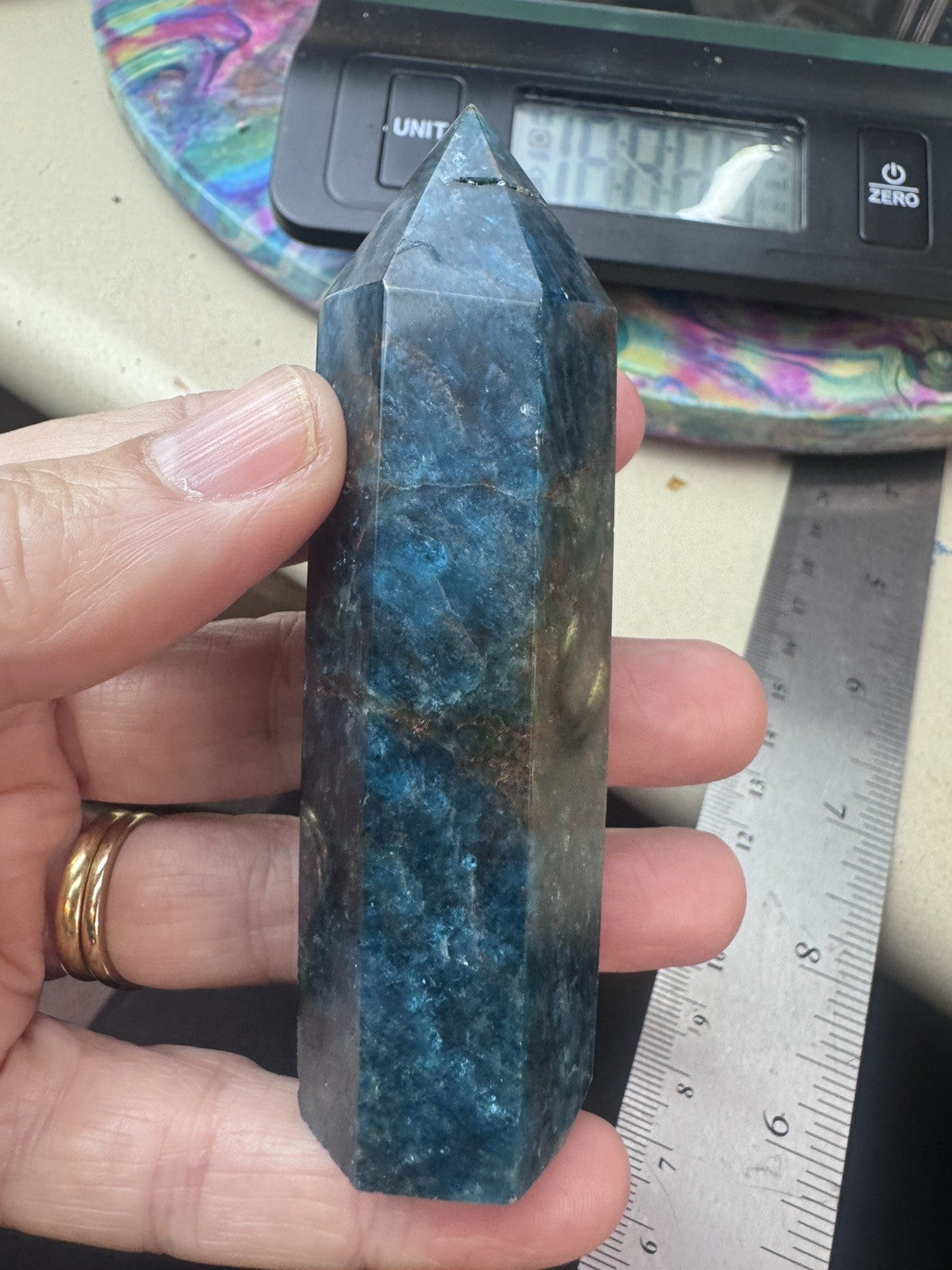 Blue Apatite Crystal Tower – 129g   Polished Stone reiki meditation