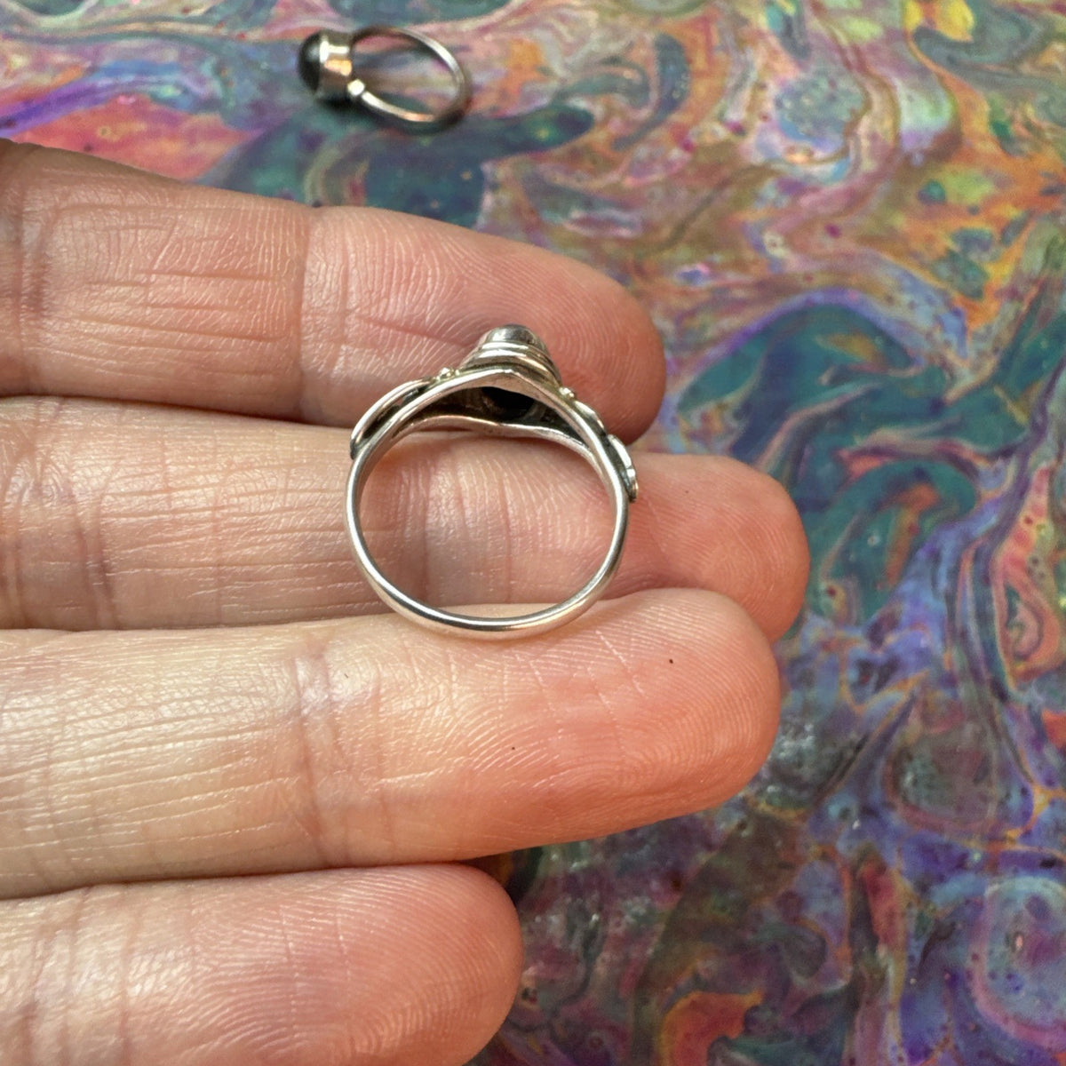 Black Agate 925 Sterling Silver Ring Size J 5