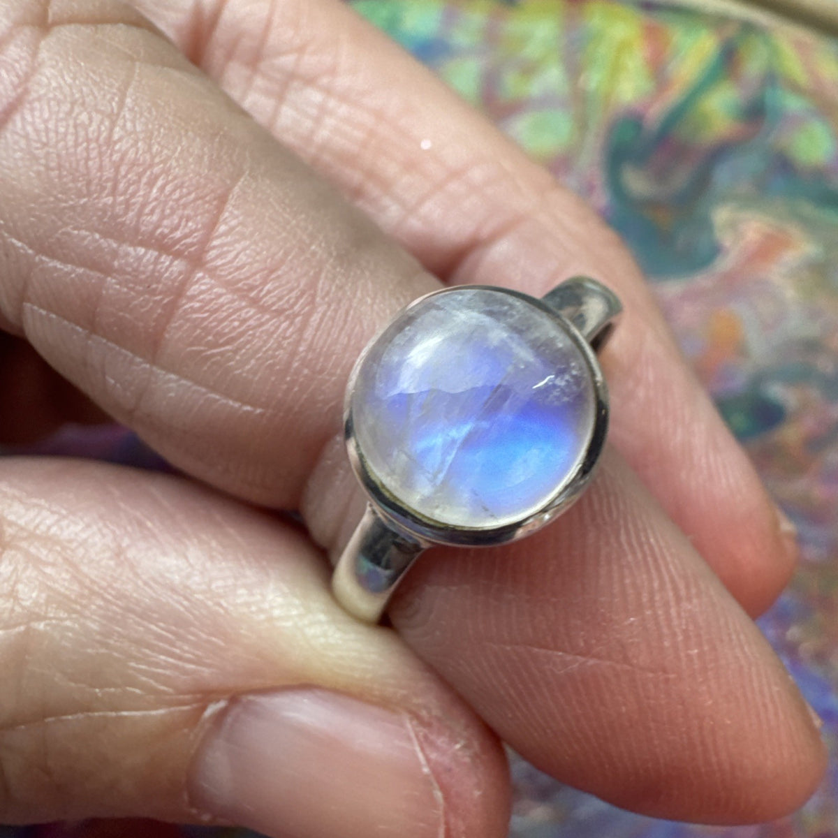 Blue Moonstone  925 Sterling Silver Ring Size Q 8.5