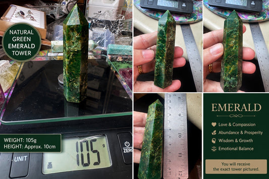 Natural Green Emerald Tower – 105g Natural Polished Stone reiki meditation