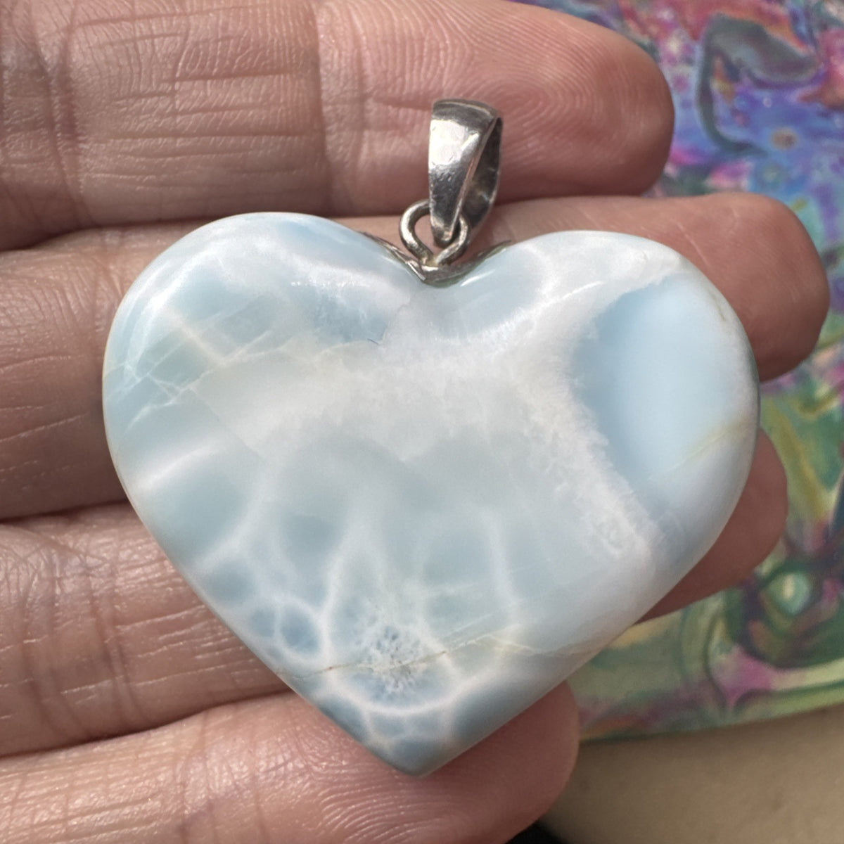 25 Gram 925 Silver Larimar Heart Pendant Handmade In  the Dominican Republic