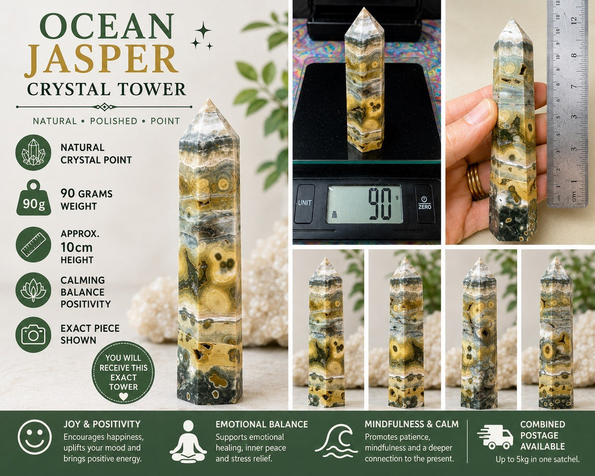 Ocean Jasper Crystal Tower – 90g    Polished Stone reiki meditation