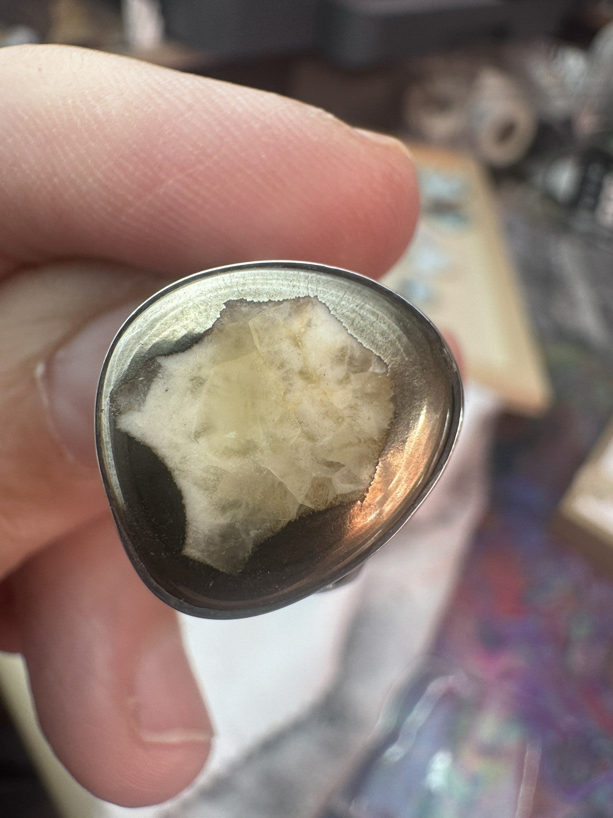 Size 8.5 Natural Ammonite Pyrite Crystal Ring 925 silver Q