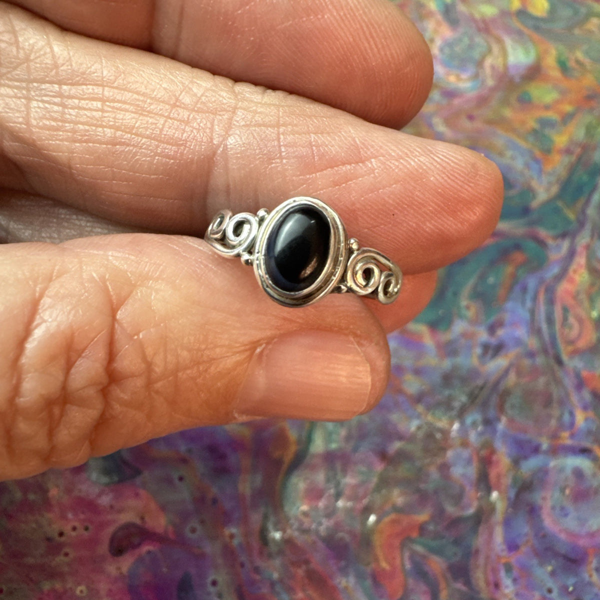 Black Agate 925 Sterling Silver Ring Size J 5