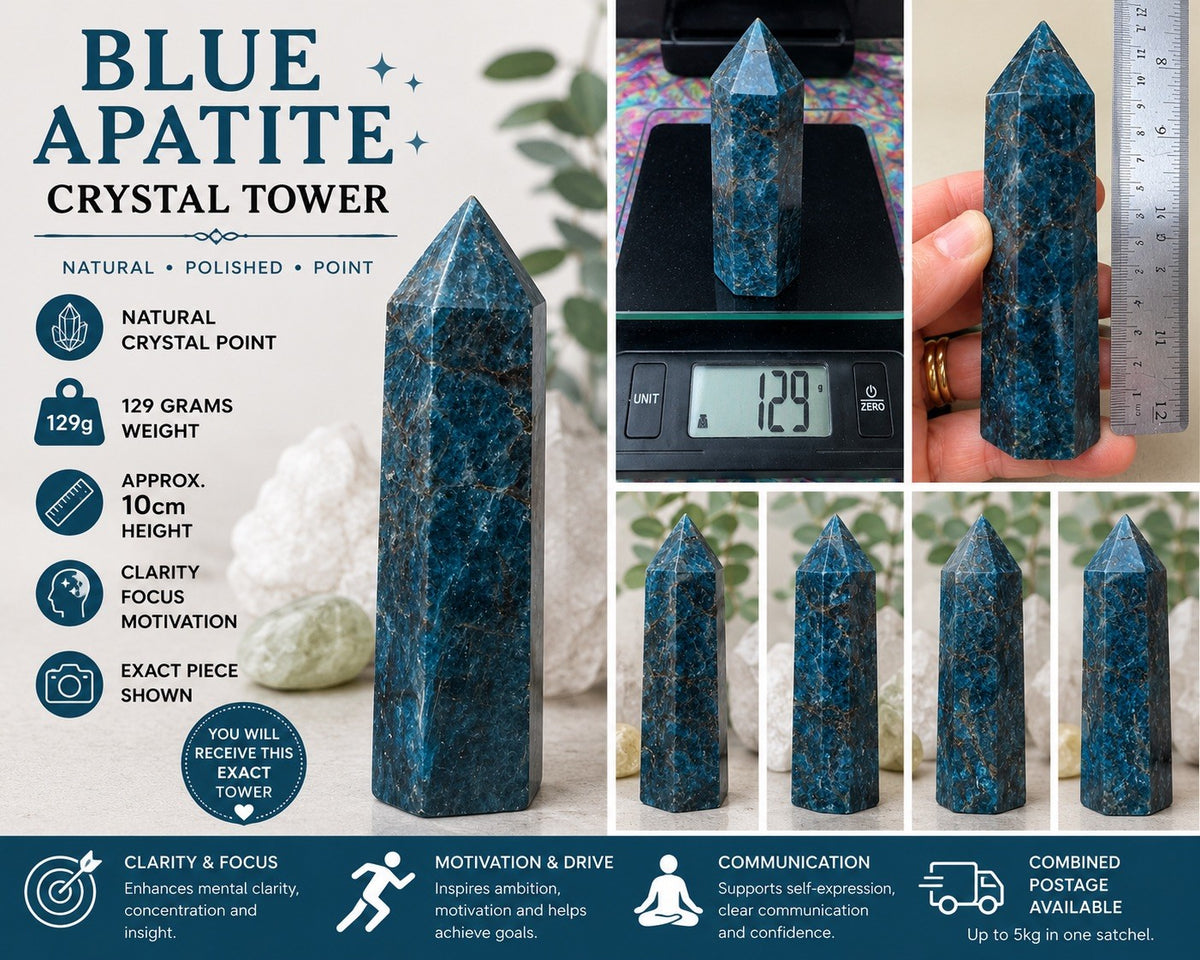 Blue Apatite Crystal Tower – 129g   Polished Stone reiki meditation