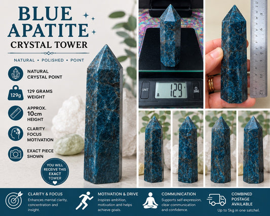 Blue Apatite Crystal Tower – 129g   Polished Stone reiki meditation