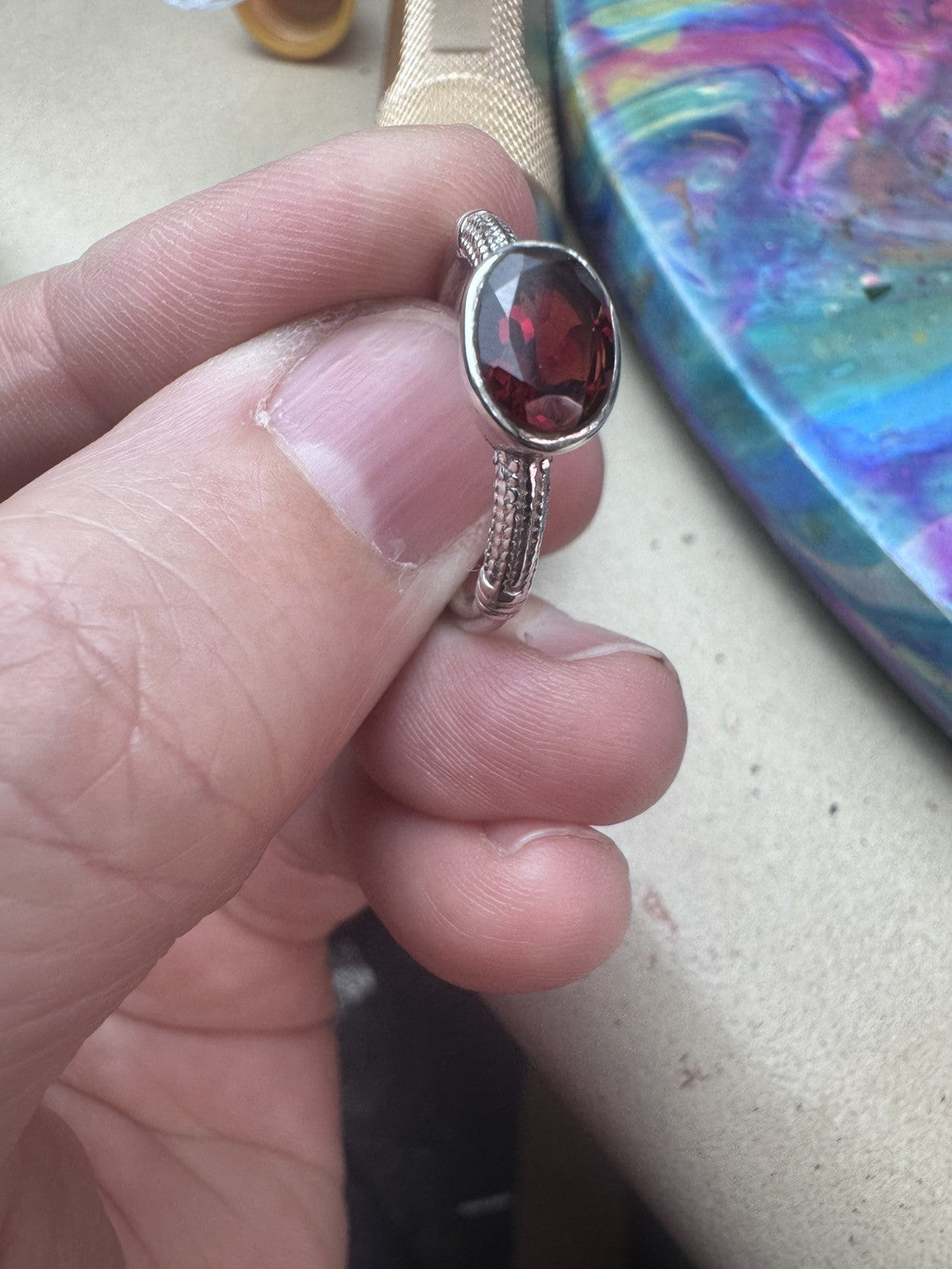 Size 8.5 Natural Garnet Crystal Ring 925 silver Q