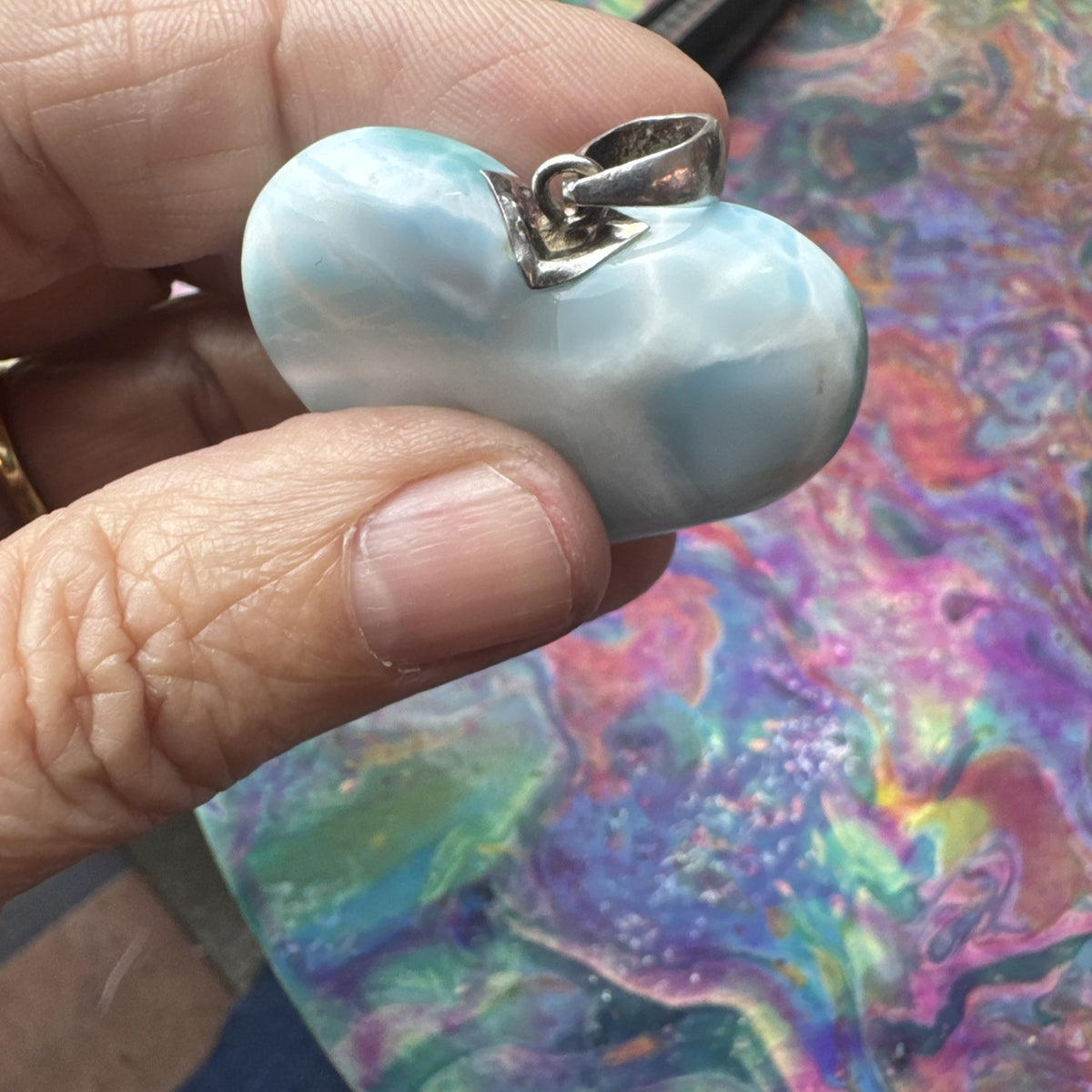 25 Gram 925 Silver Larimar Heart Pendant Handmade In  the Dominican Republic