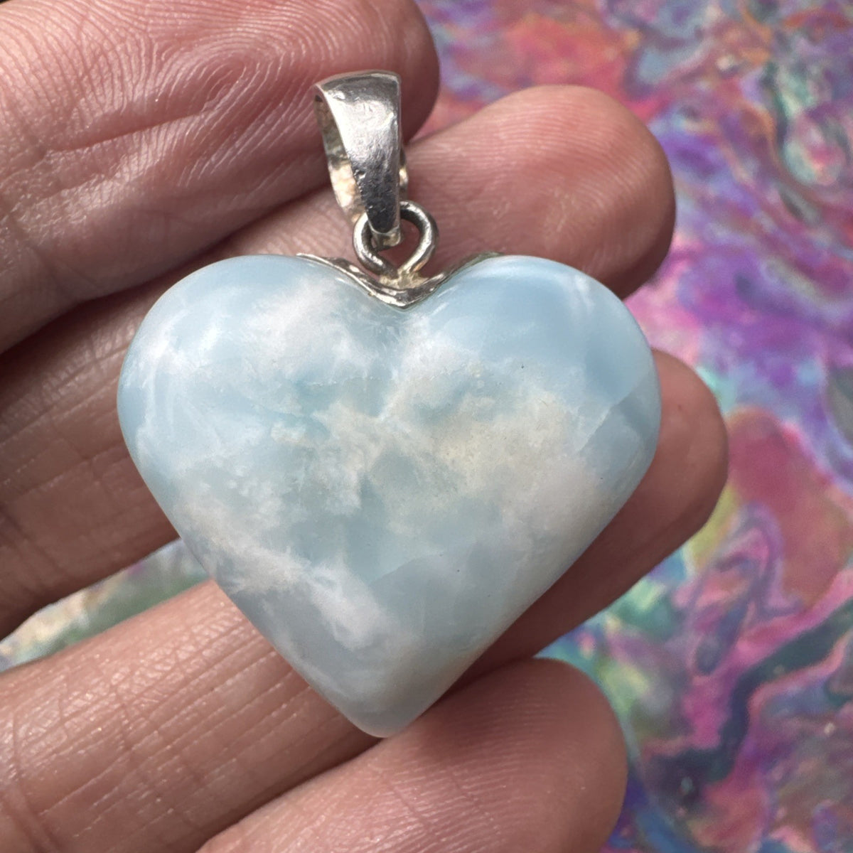 15 Gram 925 Silver Larimar Heart Pendant Handmade In  the Dominican Republic