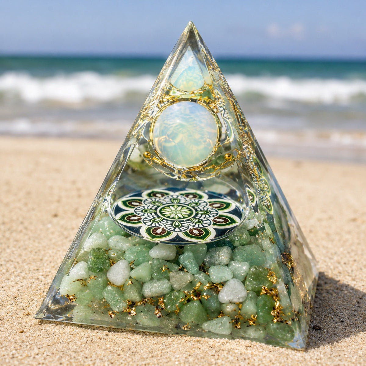 Adventurine & opalite Resin Pyramid