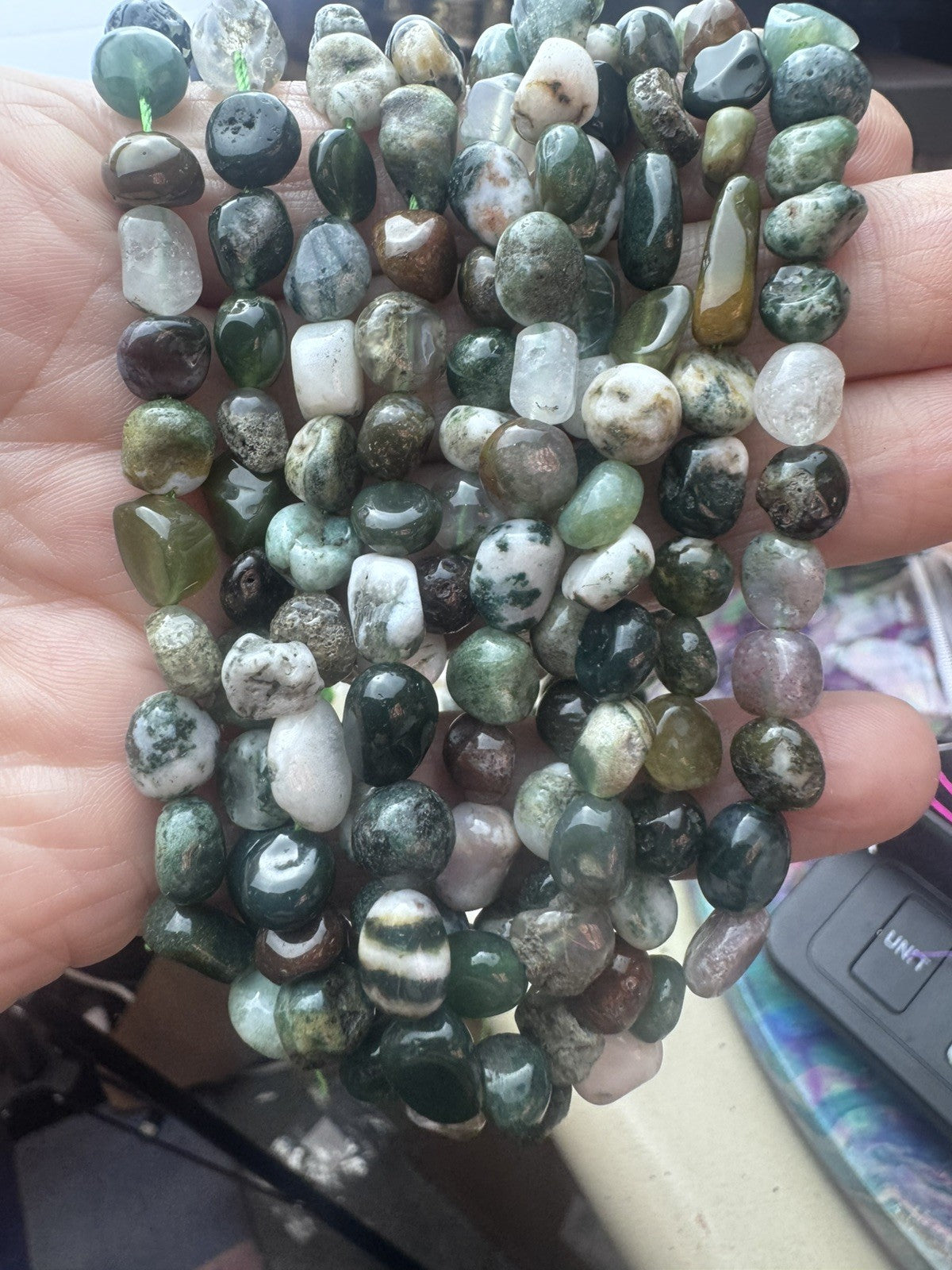 Natural Moss Agate Gemstone Bead Strand   16 Inch Strand