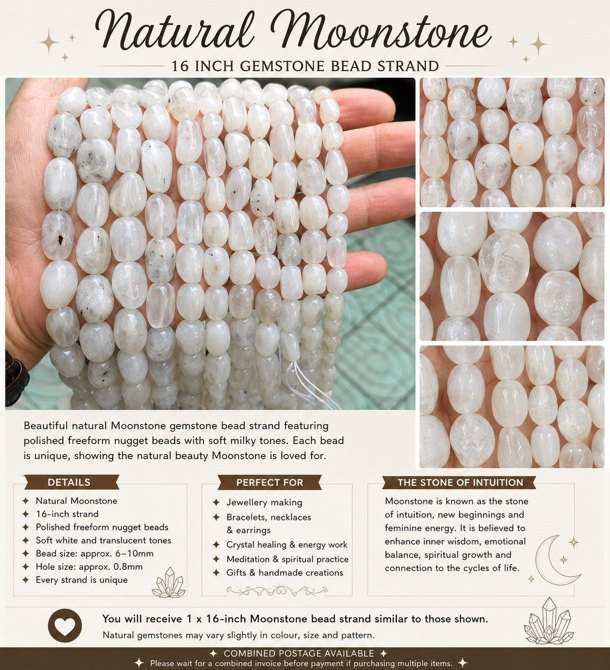 Natural Moonstone Gemstone Bead Strand – 16 Inch