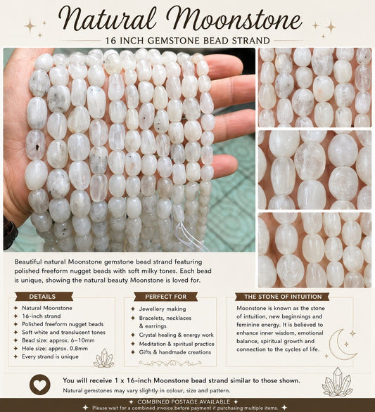 Natural Moonstone Gemstone Bead Strand – 16 Inch