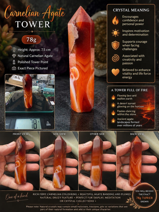 Carnelian Agate Tower – 78g   reiki meditation yoga