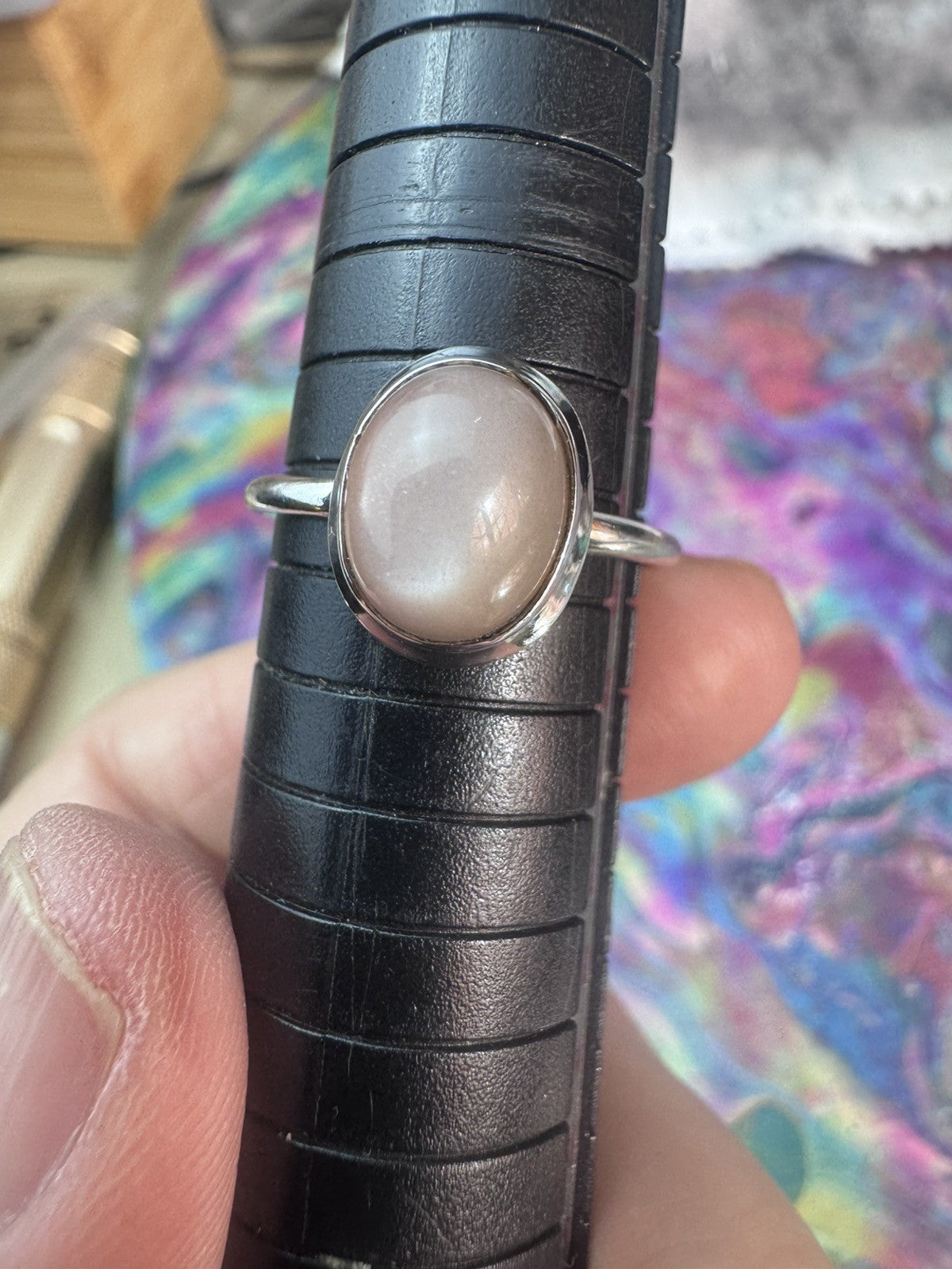 Size 8.5 Natural Peach Moonstone  Ring 925 silver Q