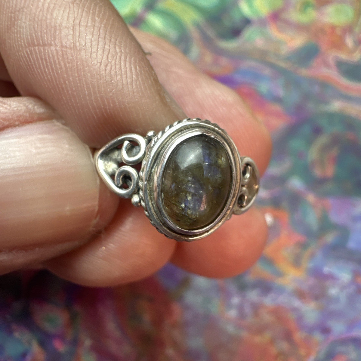 Labradorite 925 Sterling Silver Ring Size J 5