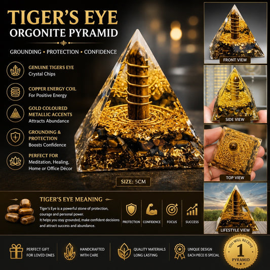 Tiger’s Eye Orgonite Pyramid 5cm Crystal Healing Protection Confidence Gift Deco