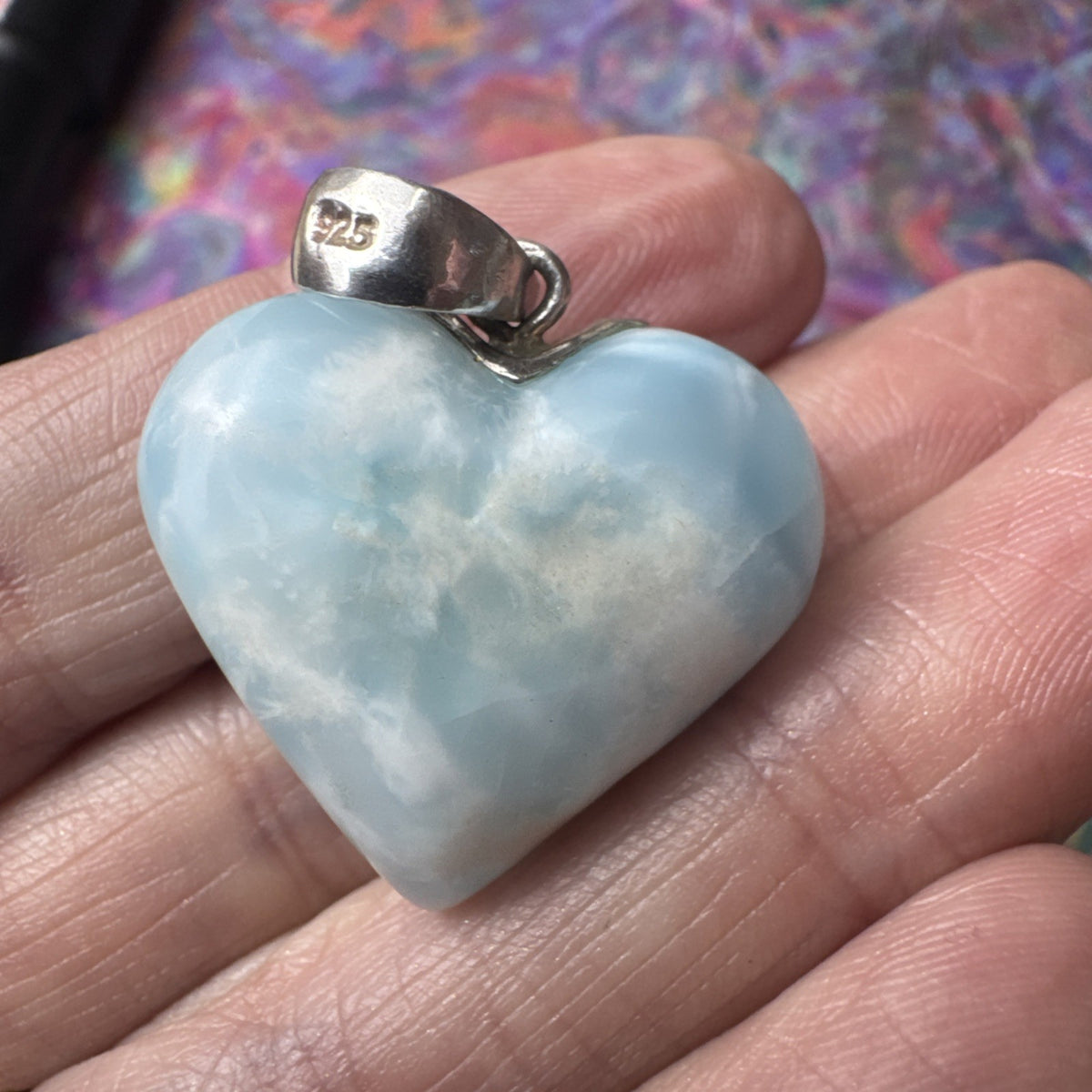 15 Gram 925 Silver Larimar Heart Pendant Handmade In  the Dominican Republic