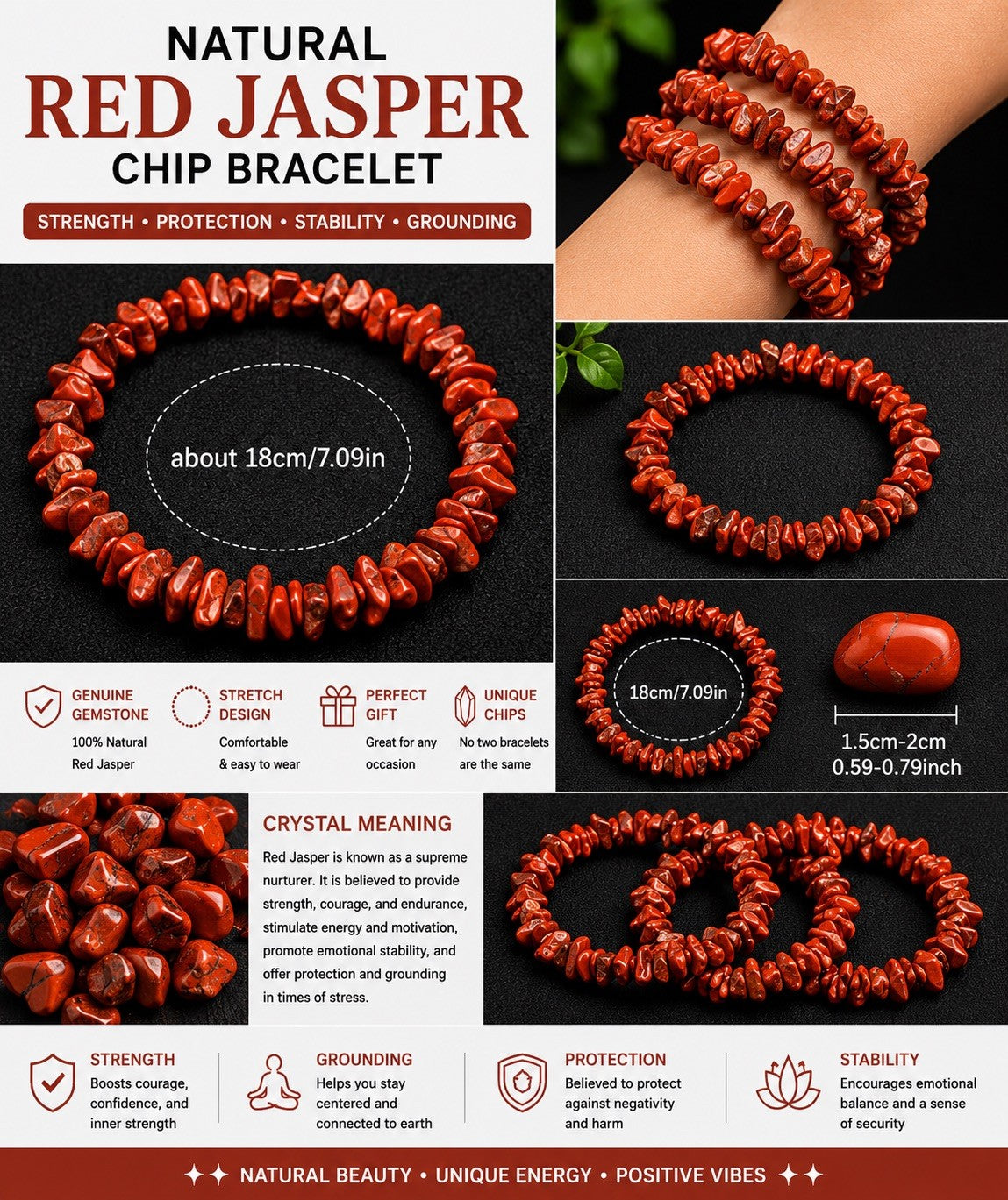 Red Jasper Stretch Crystal Bracelet