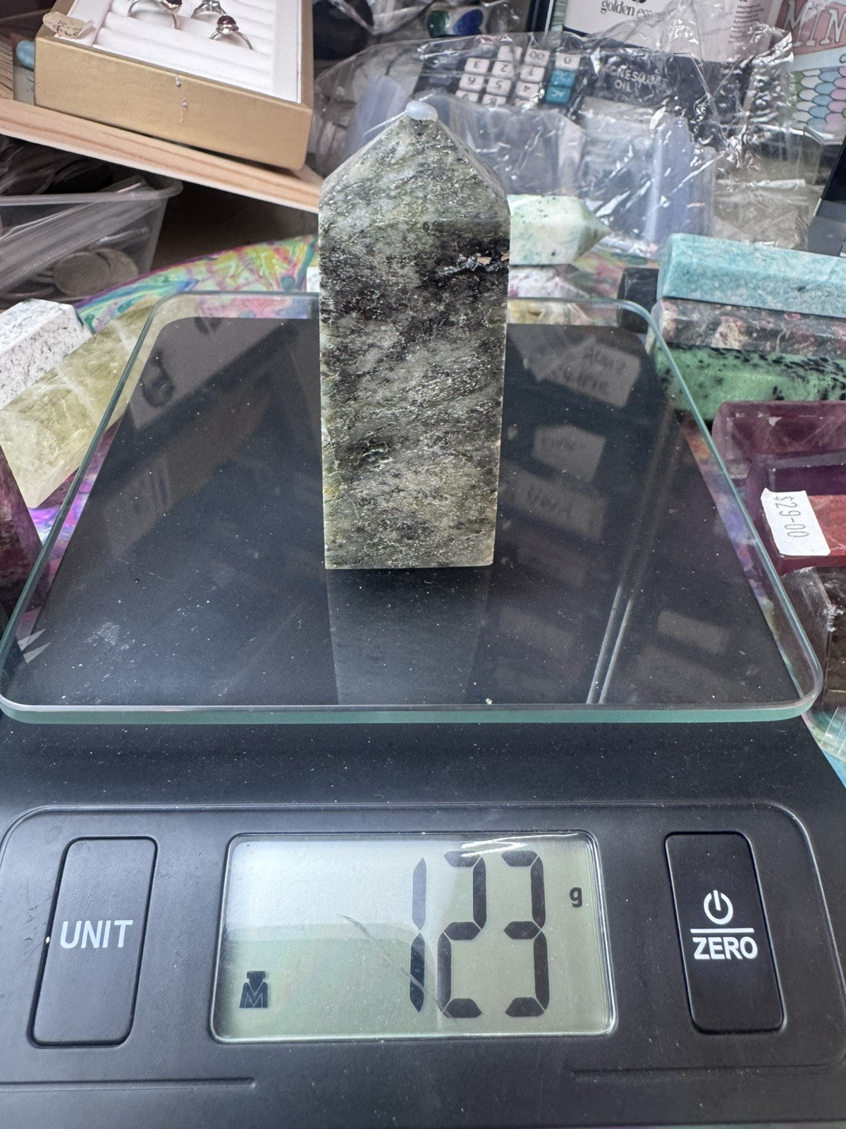 Green Jasper with Natural Mica Sparkle Tower    reiki meditation yoga