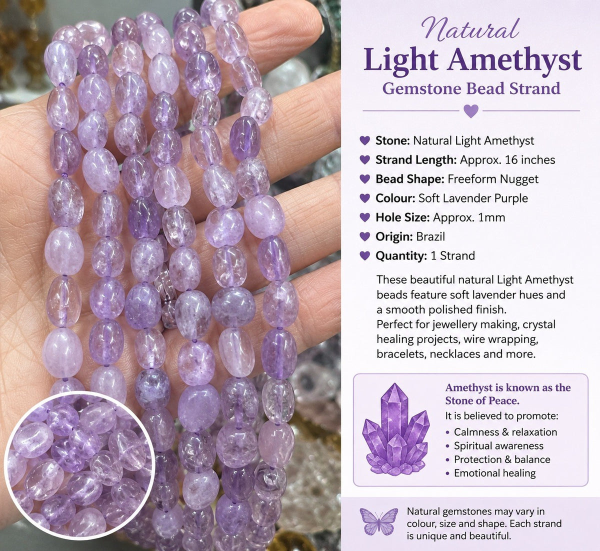 Natural Amethyst Tumble Bead Strand – 16 Inch