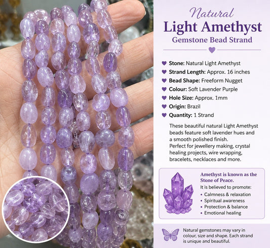 Natural Amethyst Tumble Bead Strand – 16 Inch
