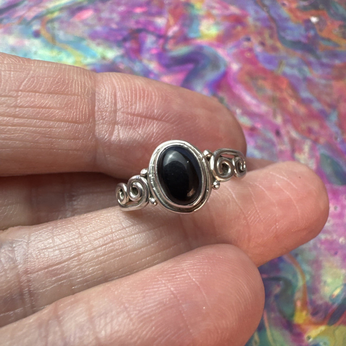 Black Agate 925 Sterling Silver Ring Size J 5