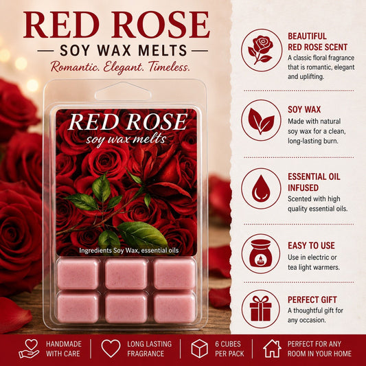 Red Rose Soy Wax Melts  Handmade Scented | Long Lasting Fragrance