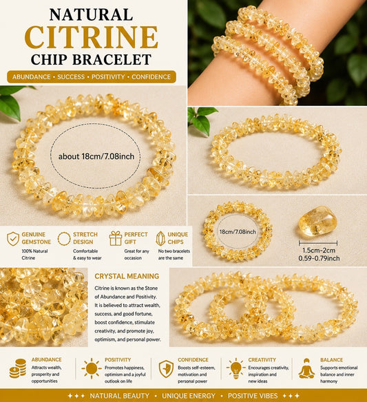 Natural Citrine Chip Bracelet – Stretch Crystal Bracelet 18cm