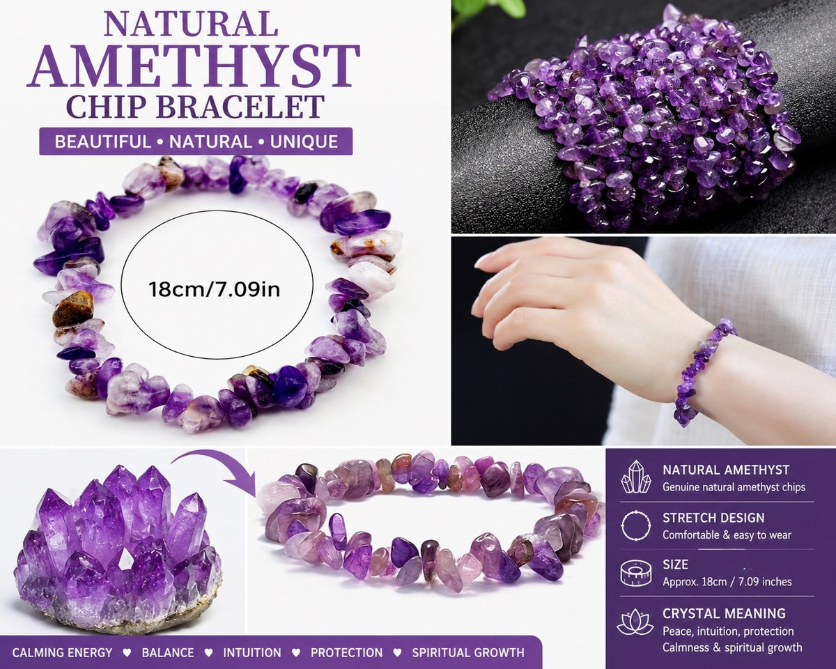 Amethyst Chips Stretch Healing Power Bracelet Protection Gemstone Crystal Bead