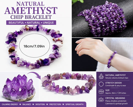 Amethyst Chips Stretch Healing Power Bracelet Protection Gemstone Crystal Bead