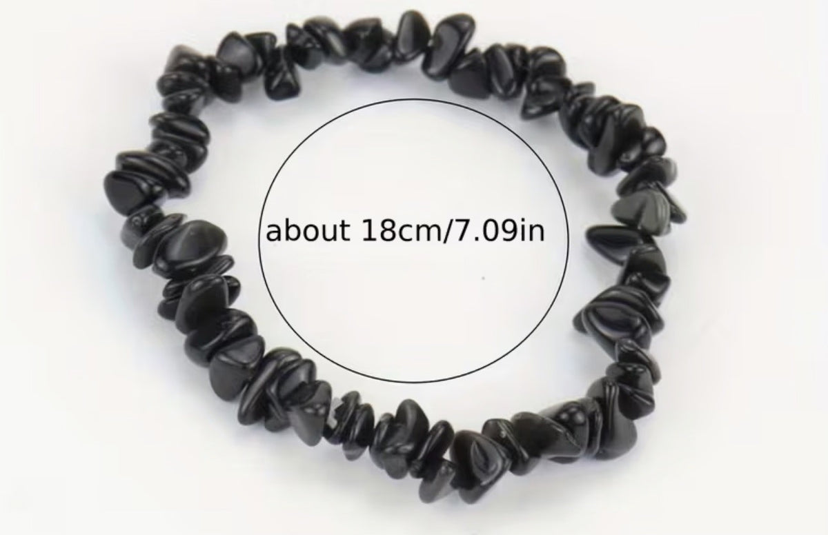 Black Obsidian Chip Bead Stretch Bracelet Genuine Gemstones