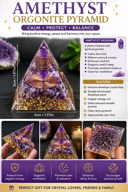 Amethyst Orgonite Pyramid 5cm Healing Protection Confidence Gift Deco