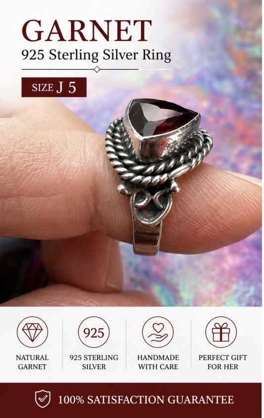 Garnet 925 Sterling Silver Ring Size J 5