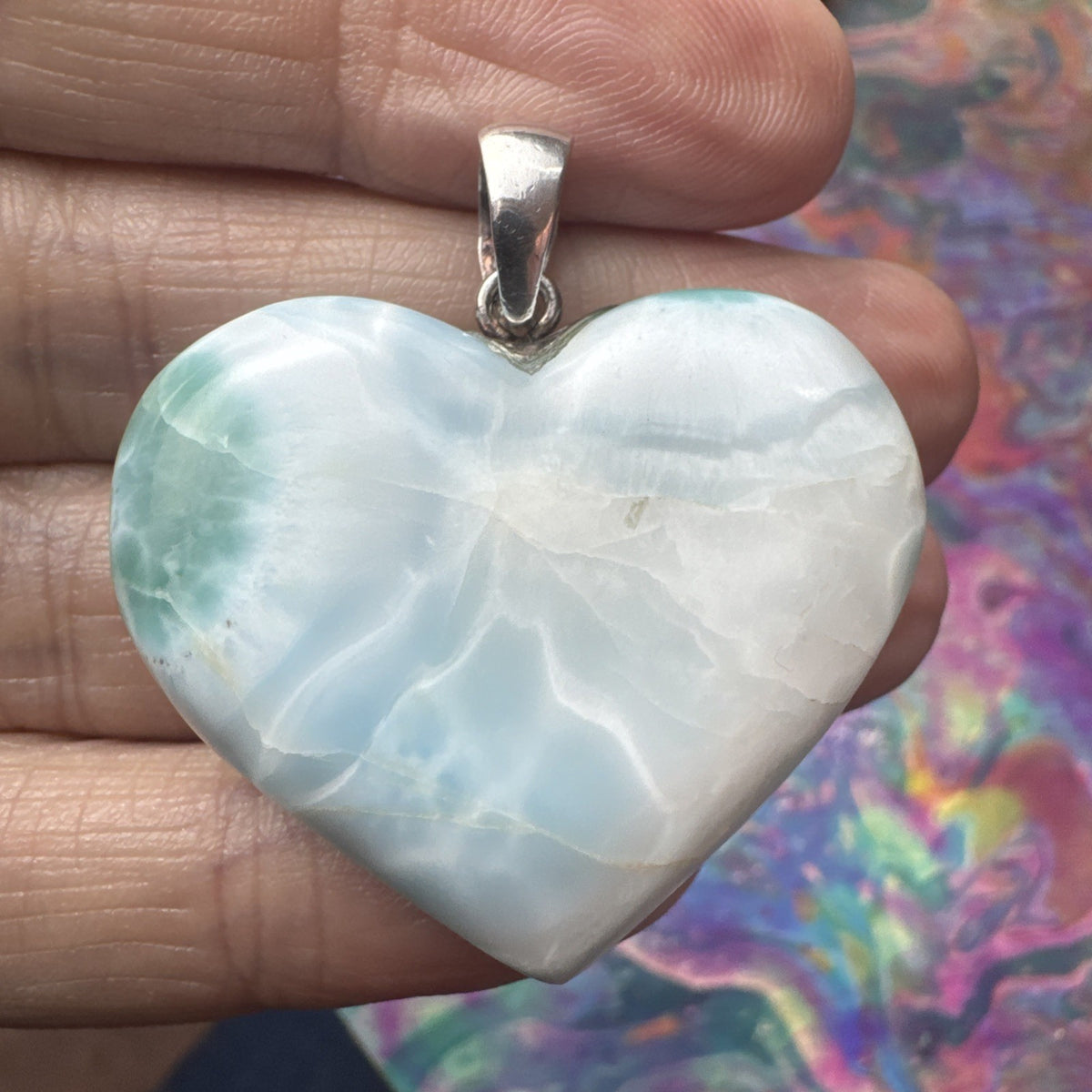 25 Gram 925 Silver Larimar Heart Pendant Handmade In  the Dominican Republic