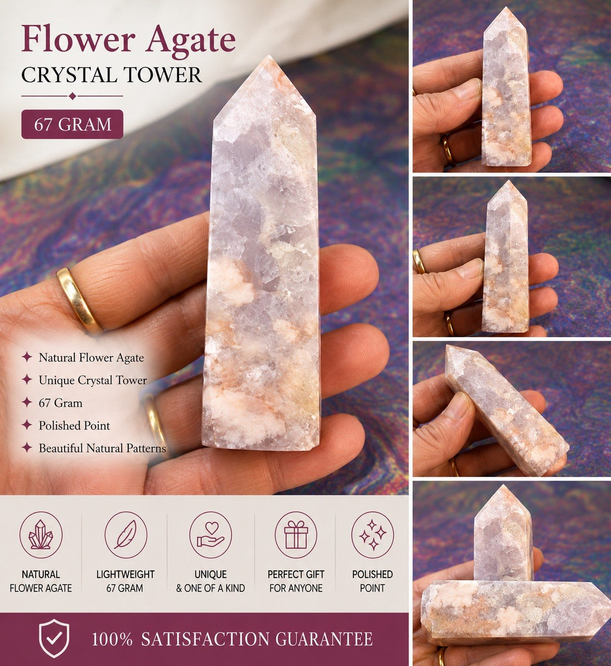 67 gram Flower Agate Crystal Tower