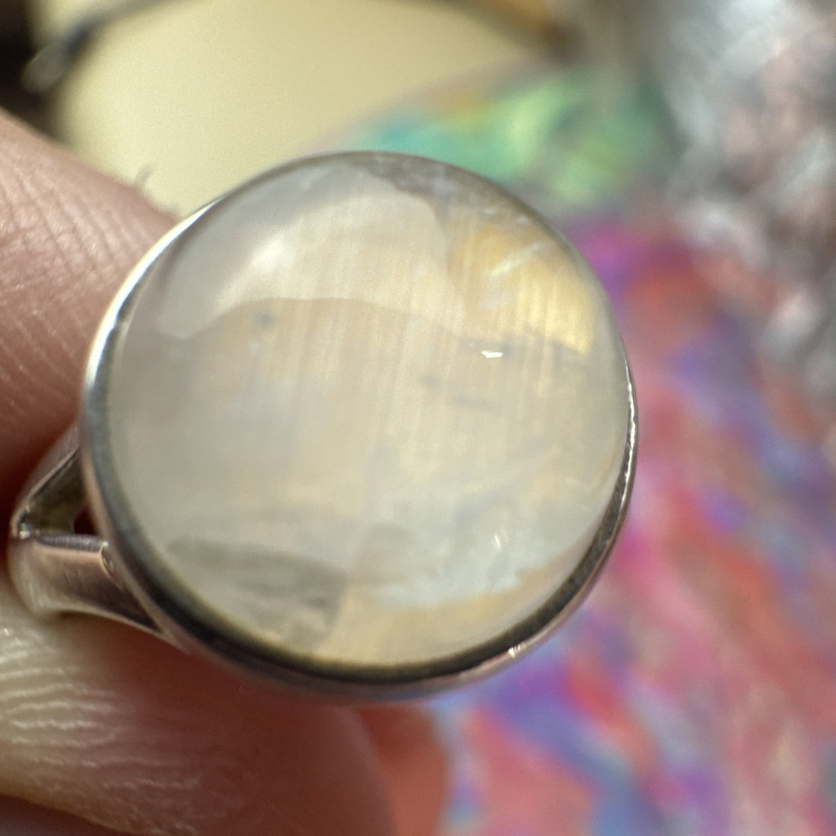 Rainbow Moonstone  925 Sterling Silver Ring Size J 4.75