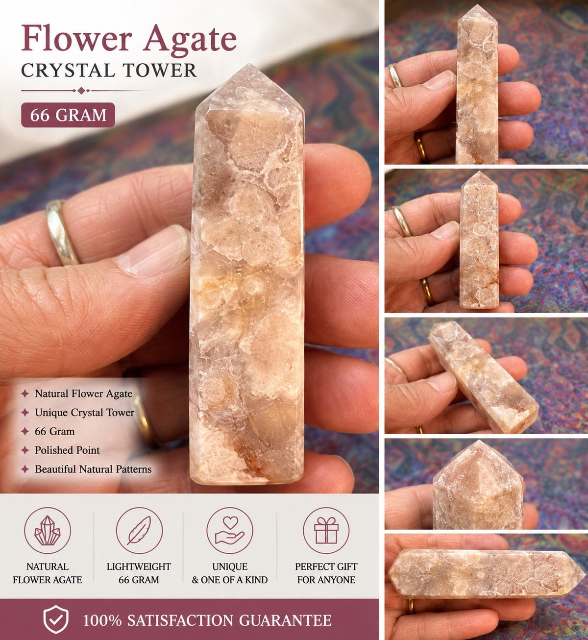 66 gram Flower Agate Crystal Tower