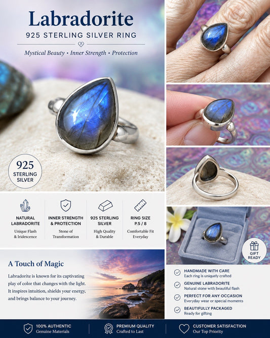 Labradorite 925 Sterling Silver Ring Size P.5 8