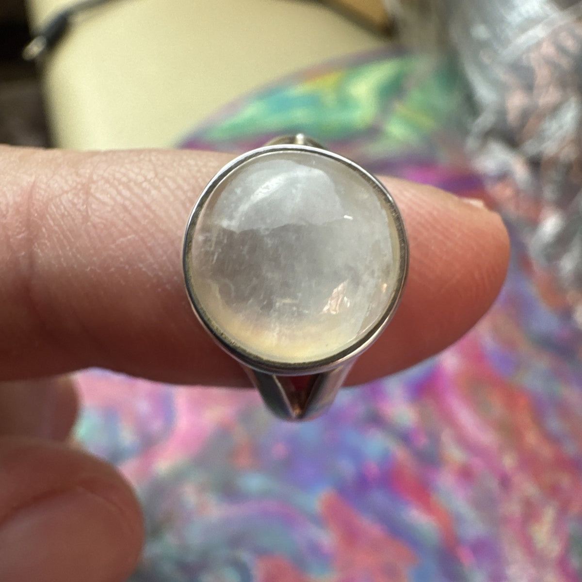 Rainbow Moonstone  925 Sterling Silver Ring Size J 4.75