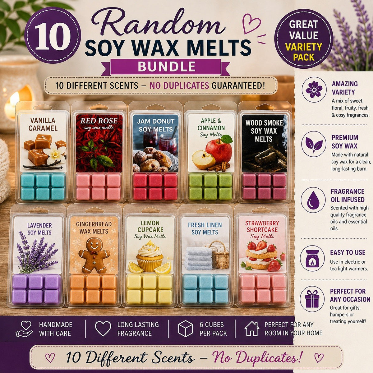 10 Random Soy Wax Melts Bundle – No Duplicates Guaranteed bulk lot