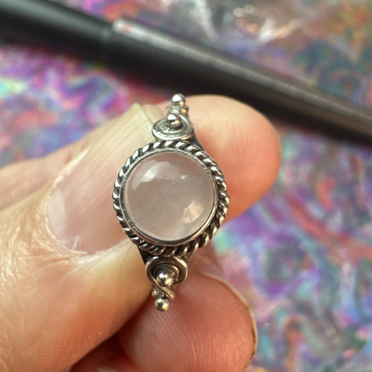 Rose Quartz  925 Sterling Silver Ring Size J 4.75