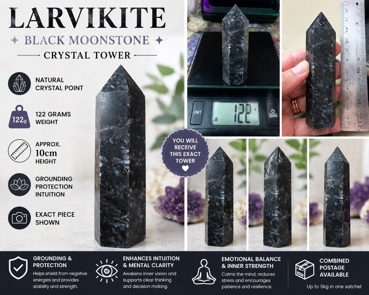 122g Larvikite Crystal Tower – Black Moonstone  Polished Stone reiki meditation