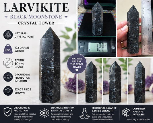 122g Larvikite Crystal Tower – Black Moonstone  Polished Stone reiki meditation