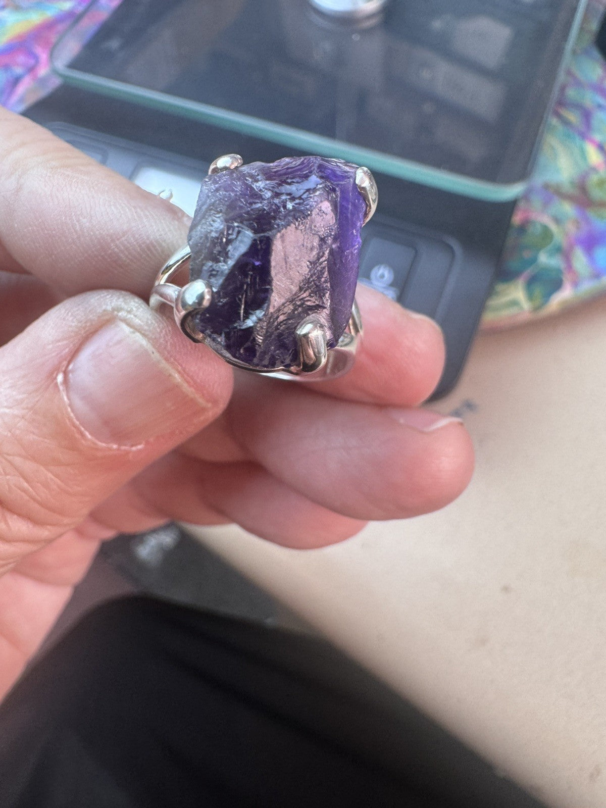 Size 8 Natural Rough  Amethyst Ring 925 silver P.5