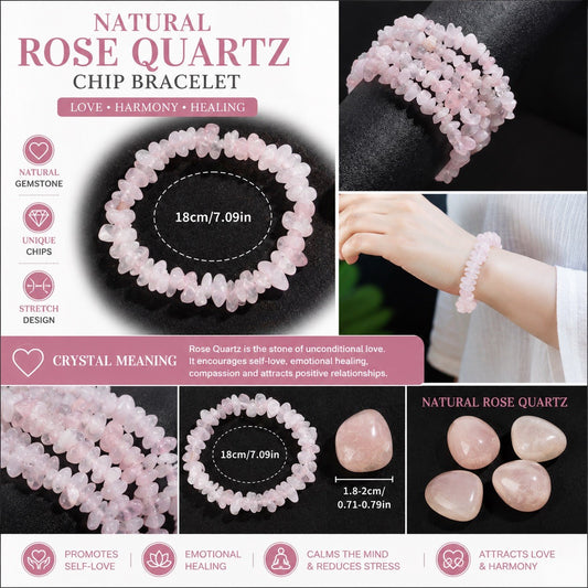 Natural Rose Quartz Chip Bracelet – Stretch Crystal Bracelet 18cm